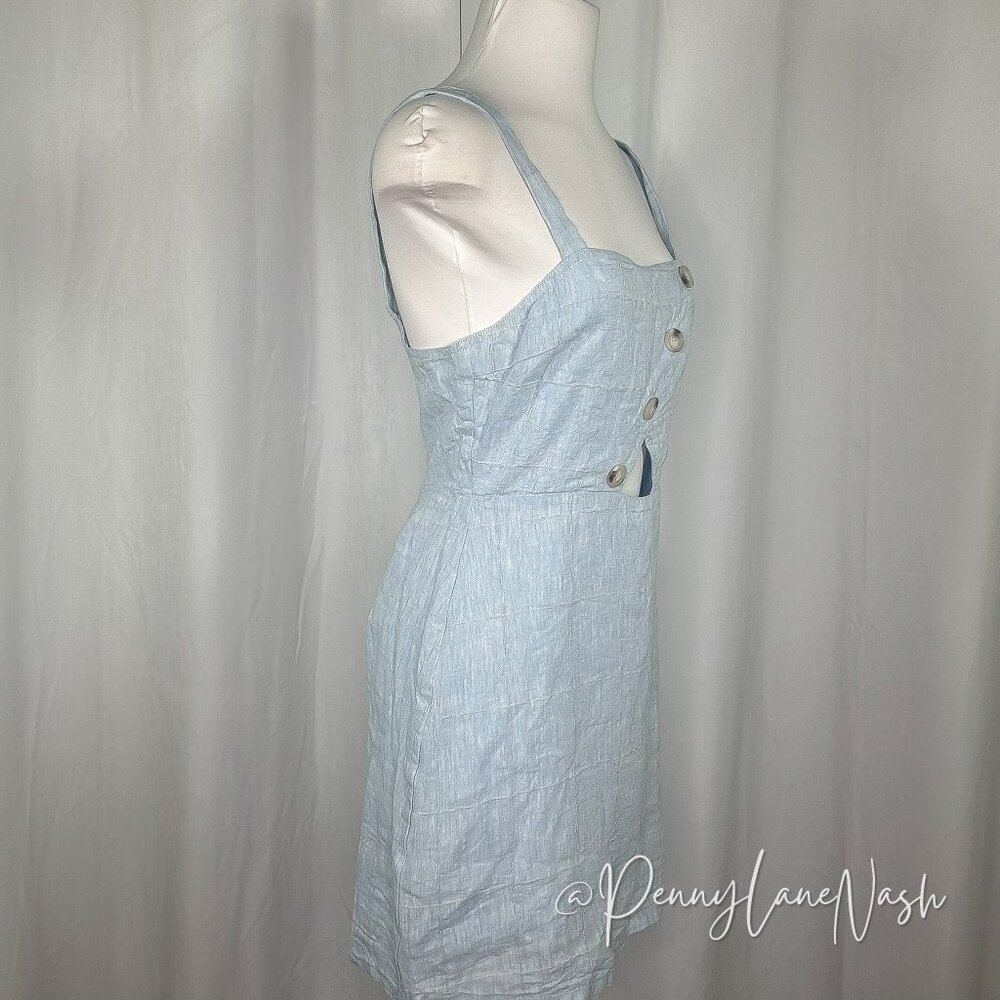 Le Lis Collection Cut Out Buttoned Linen Blend Mini Dress Blue - Picture 4 of 8